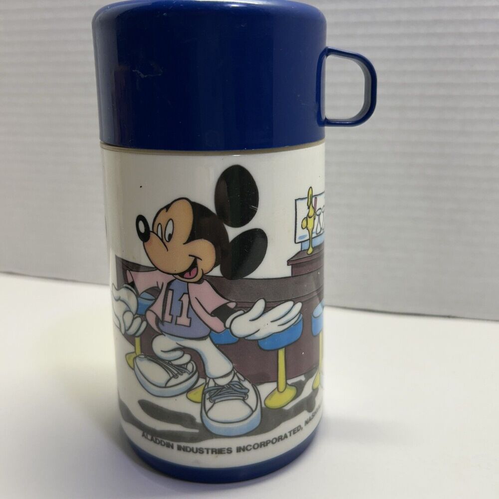 VTG Mickey & Minnie Mouse Blue Thermos Aladdin With Bottle, Screw On Cap,Lid/Cup